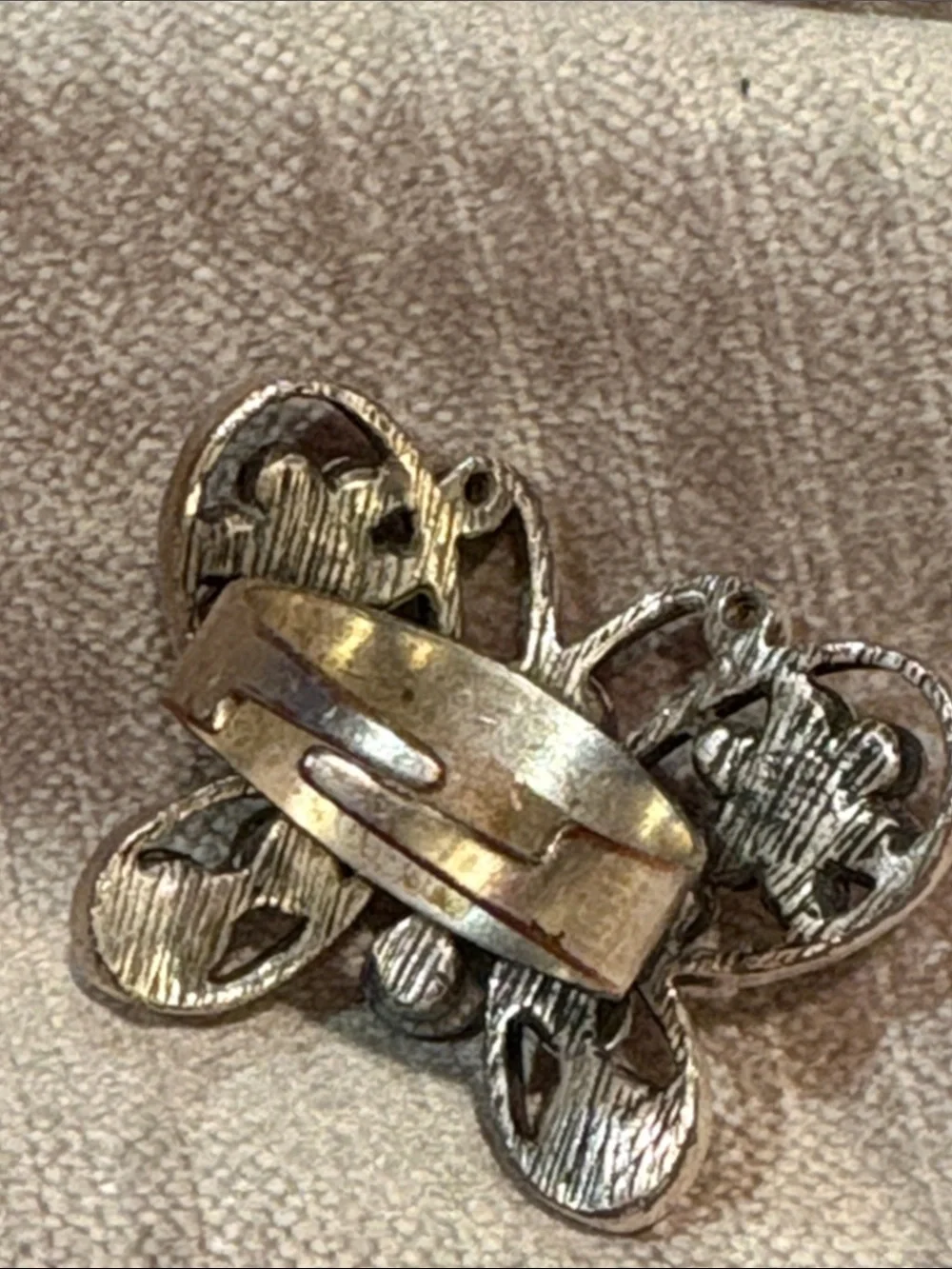 Vintage Pink and Clear Butterfly Ring size 7 adjustable